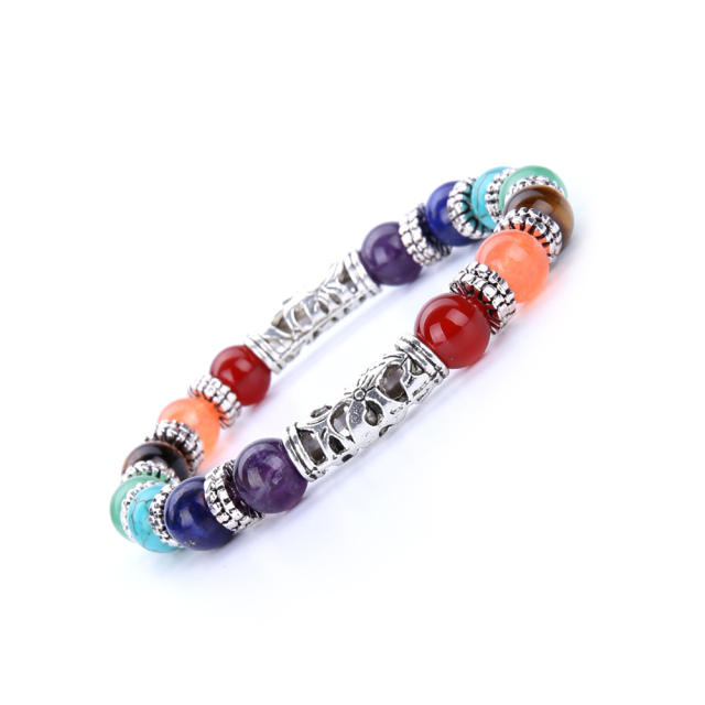 Agate turquoise crystal  Tigereye 7 chakra  bead bracelet