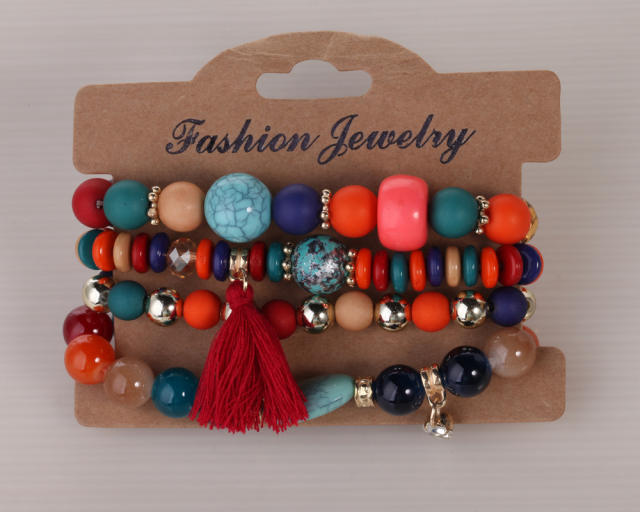 Retro glass beads turquoise multi-layer bracelet