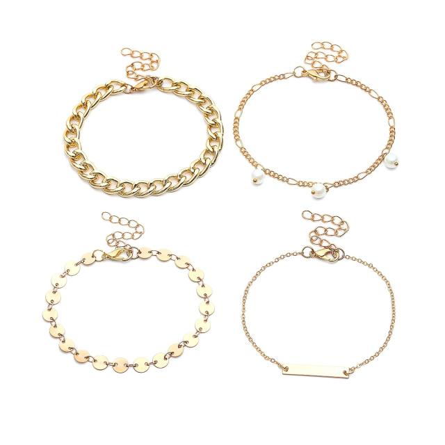 Pearl charm chain bracelet 4 pcs set