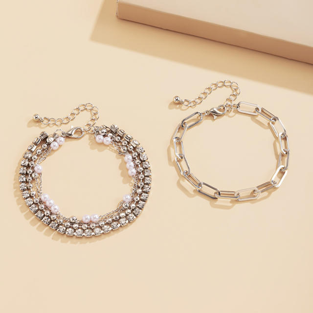 Multilayers pearl gold bead bracelet 2 pcs set