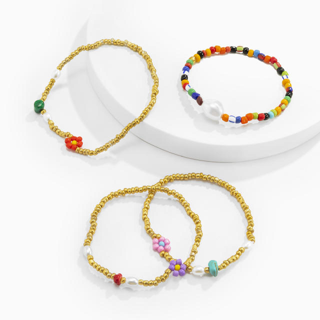 Seed bead pearl bracelet 4 pcs set