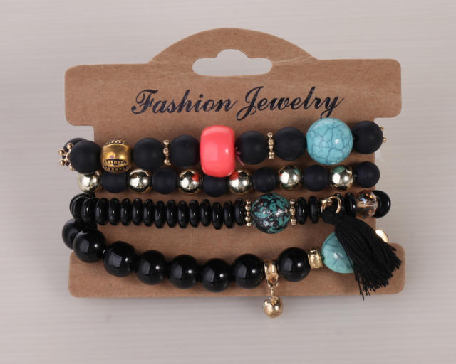 Retro glass beads turquoise multi-layer bracelet