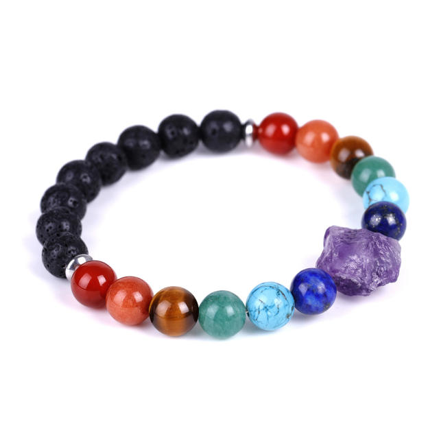 Lava agate turquoise amethyst 7 chakra bead bracelet