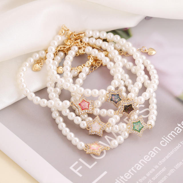 Diamond star pearl bracelet