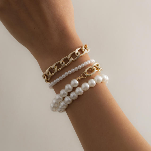 Pearl chain bracelet 4 pcs set