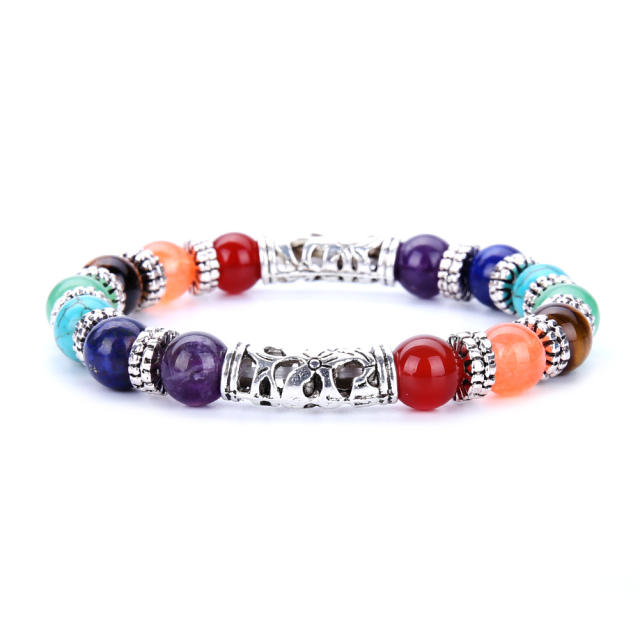 Agate turquoise crystal  Tigereye 7 chakra  bead bracelet