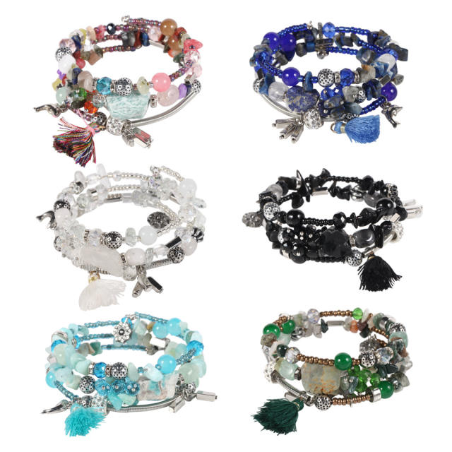 Crystal turquoise agate beads bracelet Bohemian