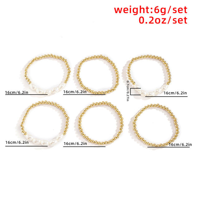 Pearl and gold beed bracelet 6 pcs set