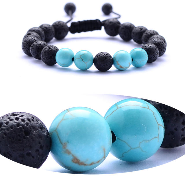 Natural stone lava couple beads bracelet
