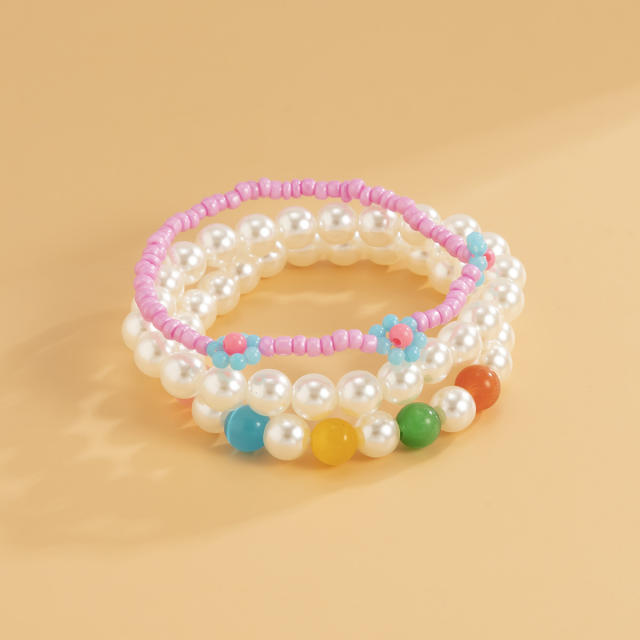 Seed bead pearl bracelet 3 pcs set