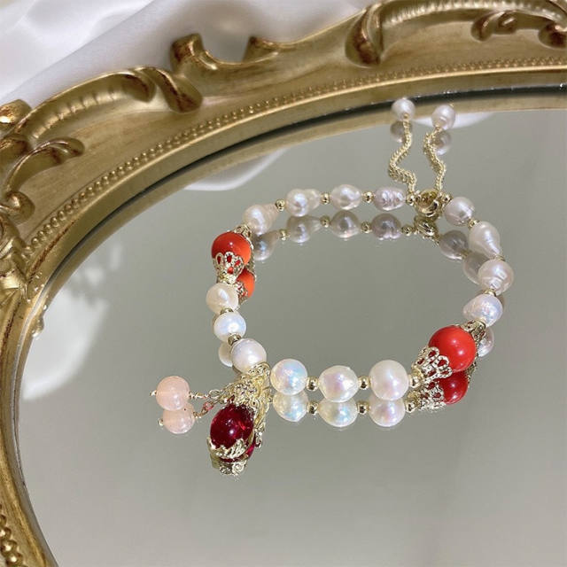 Fengshui pixiu jade natural pearl bracelet