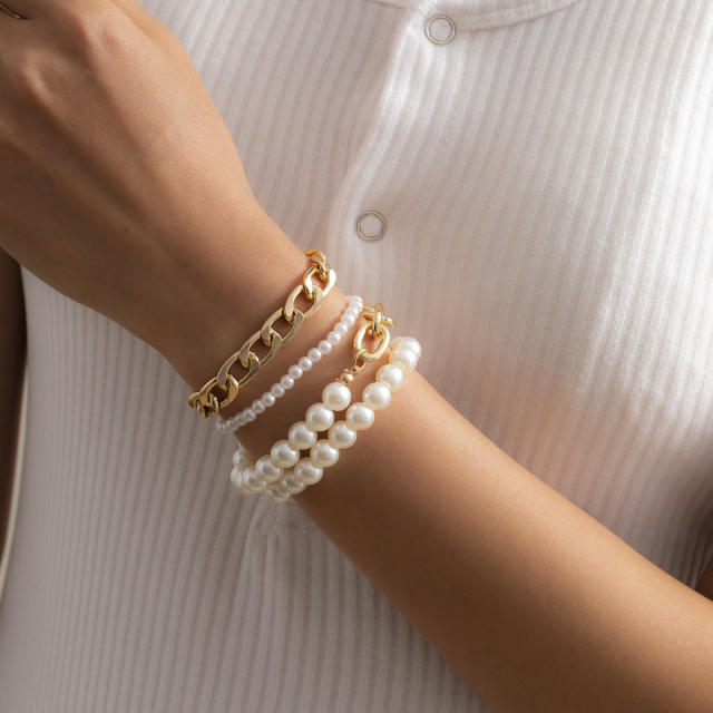 Pearl chain bracelet 4 pcs set