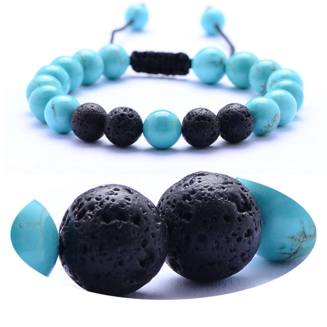 Natural stone lava couple beads bracelet