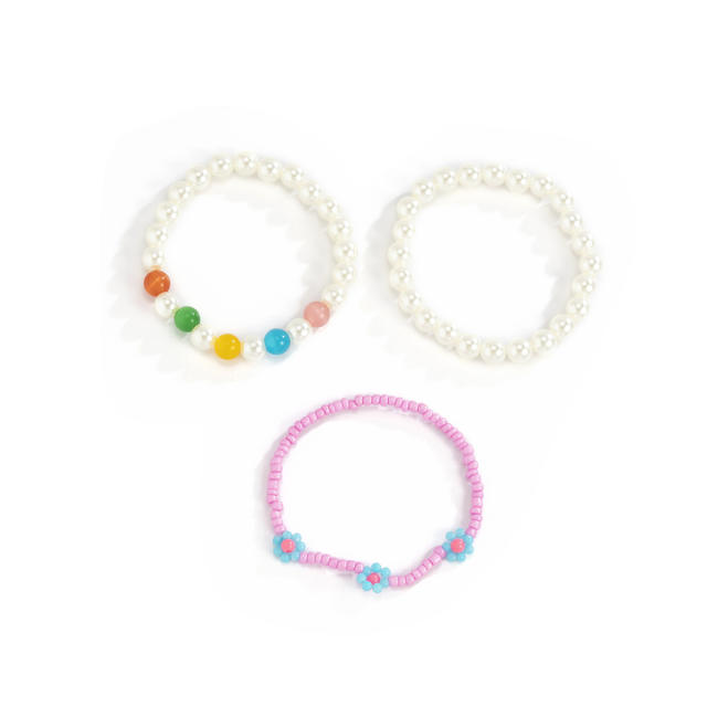 Seed bead pearl bracelet 3 pcs set