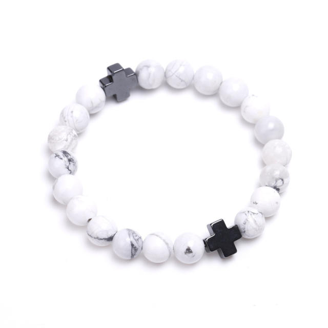 Cross lava agate beads bracelet