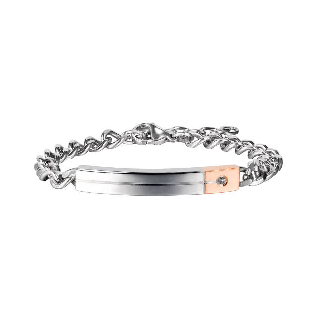 Cubic zirconia stainless steel couple bracelet