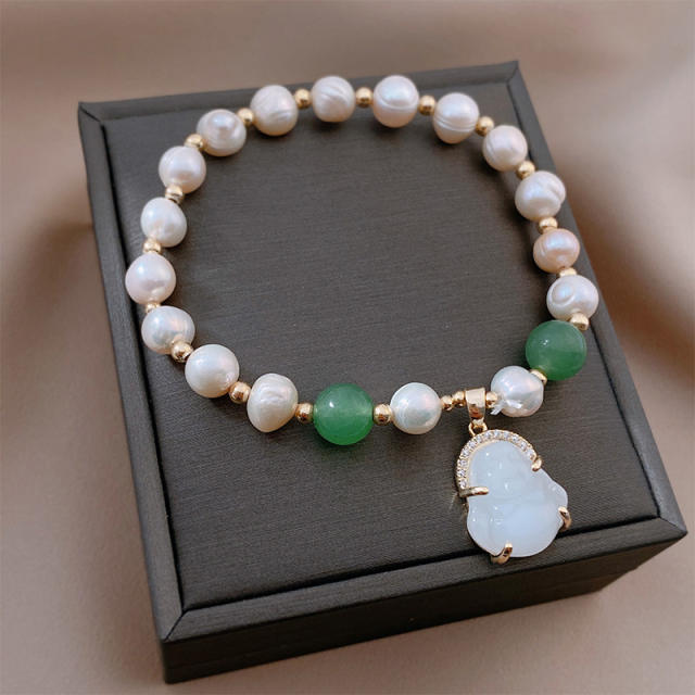 Natural pearl jade charm bracelet