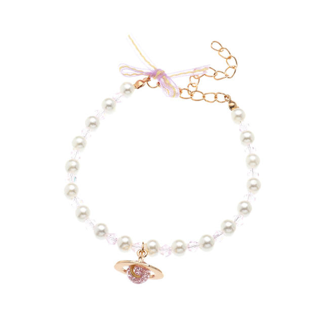 Planet charm pearl bracelet