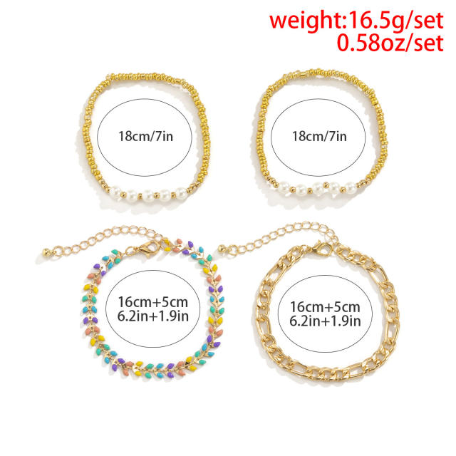 Pearl gold bead bracelet 4 pcs set