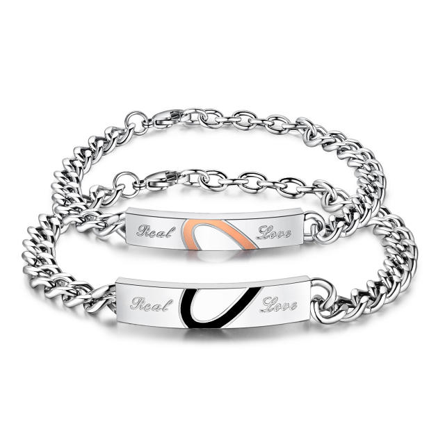Stainless steel engraved couple bracelet