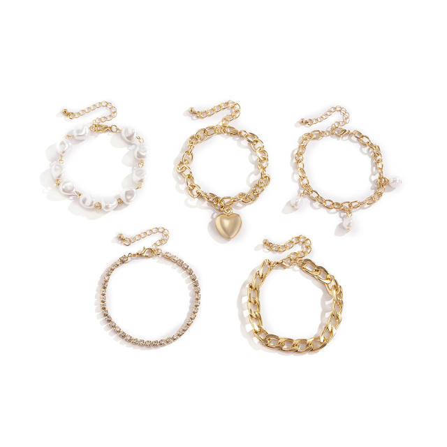 Baroque pearl chain bracelet 5 pcs set