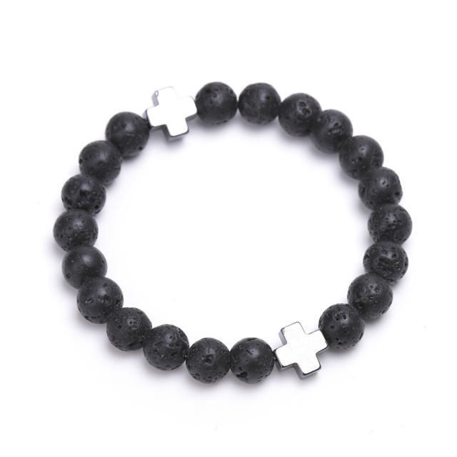 Cross lava agate beads bracelet