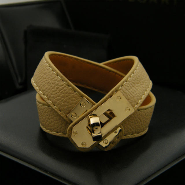 Vintage alloy PU double ring rotating buckle bracelet
