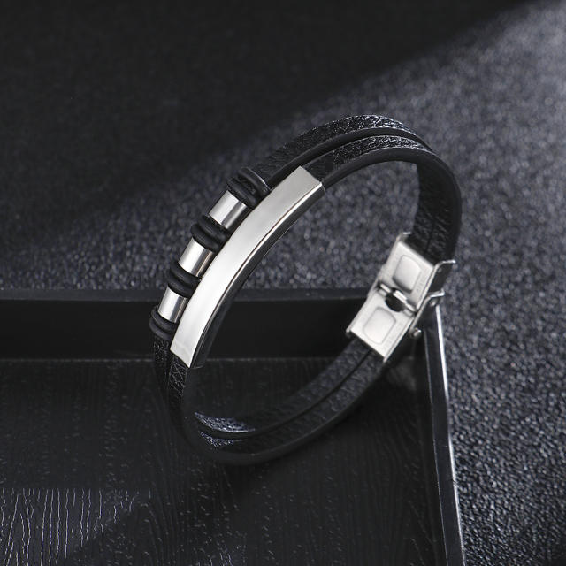 Occident fashion stainless steel accessory PU leather bracelet for men