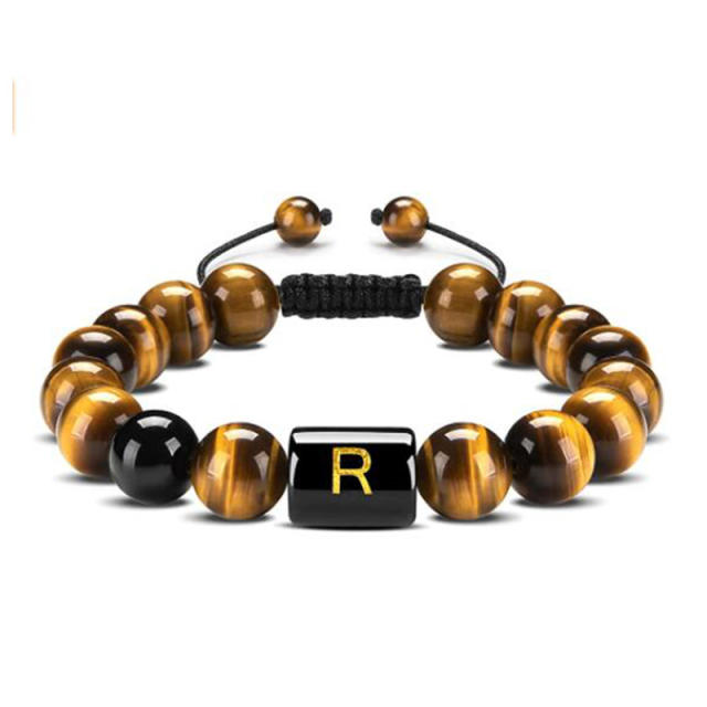 10MM tiger eye stone Initial letter bead bracelet