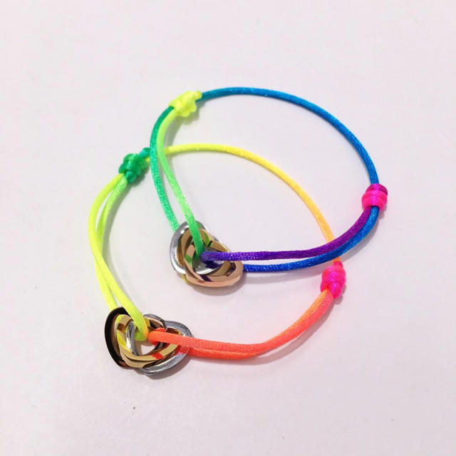 Stainless steel heart color string bracelet
