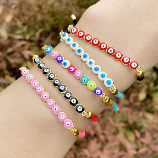 Enamel evil eye colorful string bracelet