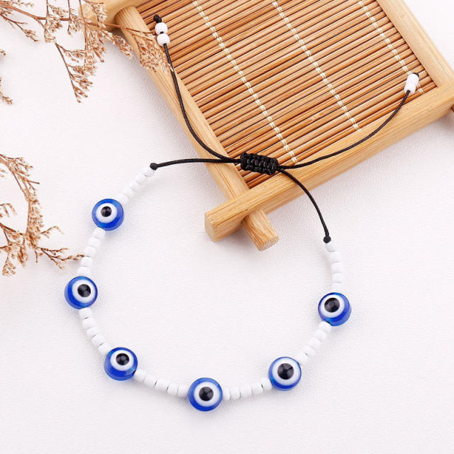 Boho color seed beads evil eye bracelet