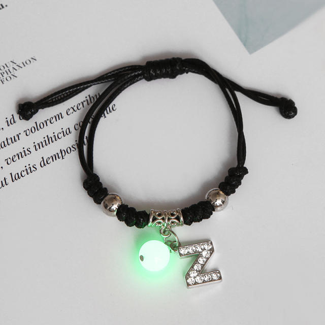 Luminous bracelet inital letter charm string bracelet couple best friends