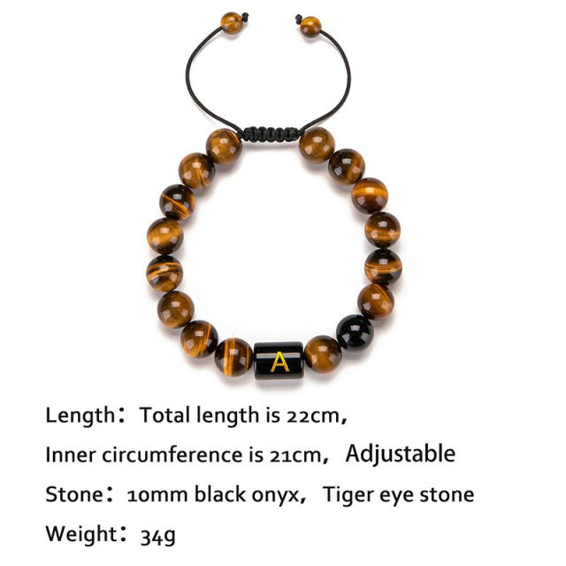 10MM tiger eye stone Initial letter bead bracelet