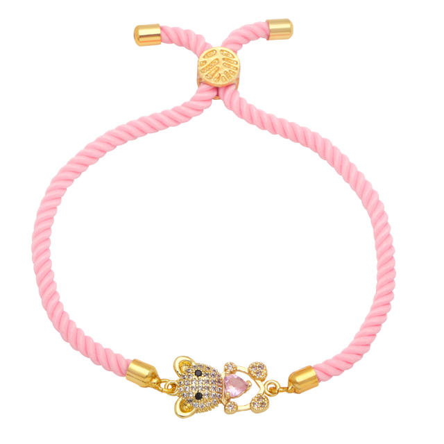 Rhinestone bear color heart slide string bracelet