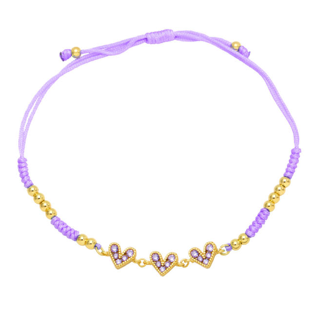 Boho colored cubiz zircon tiny heart string bracelet