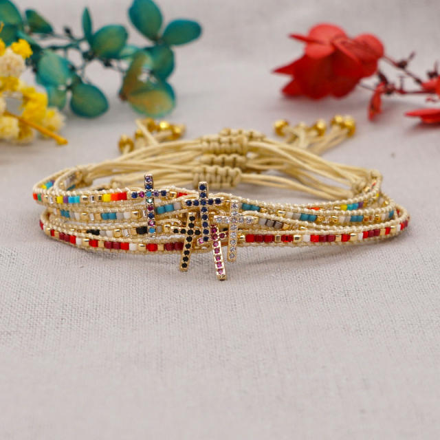 Diamond cross miyuki beads string bracelet