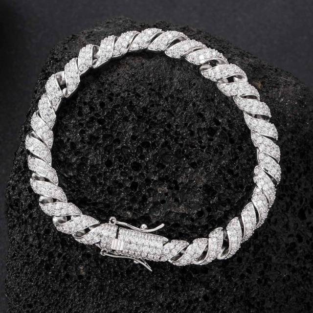Hiphop full of cubic zircon shiny chain bracelet for men