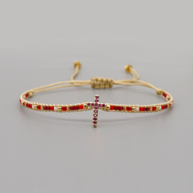 Diamond cross miyuki beads string bracelet