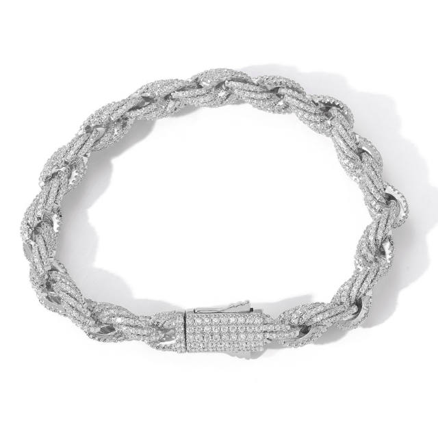 Full of cubic zircon shiny rope chain hiphop bracelet for men