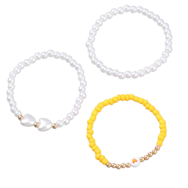 3pcs faux pearl colored resin beaded bracelet set