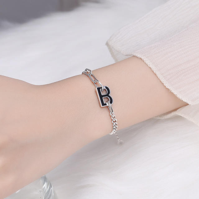 Letter B S925 sterling silver chain bracelet