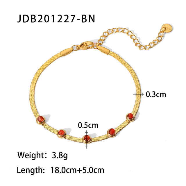 18KG stainless steel red agate snake chain bracelet