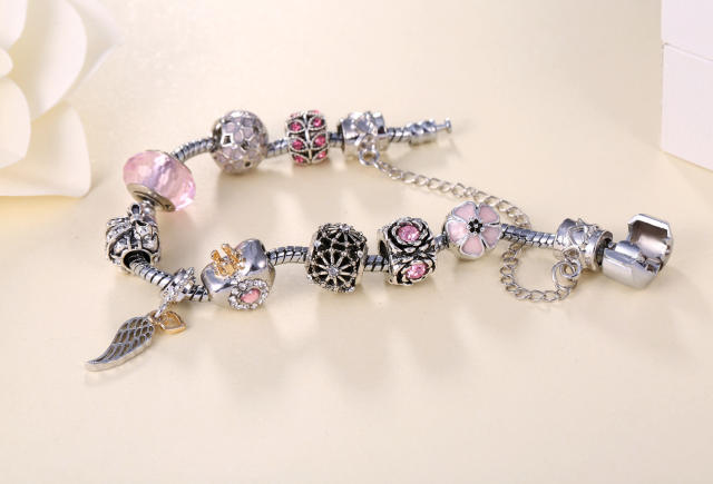Luxury silver charm Princess Heart DIY Bracelet