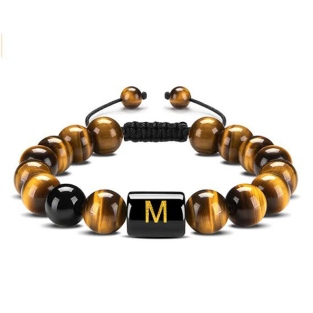 10MM tiger eye stone Initial letter bead bracelet