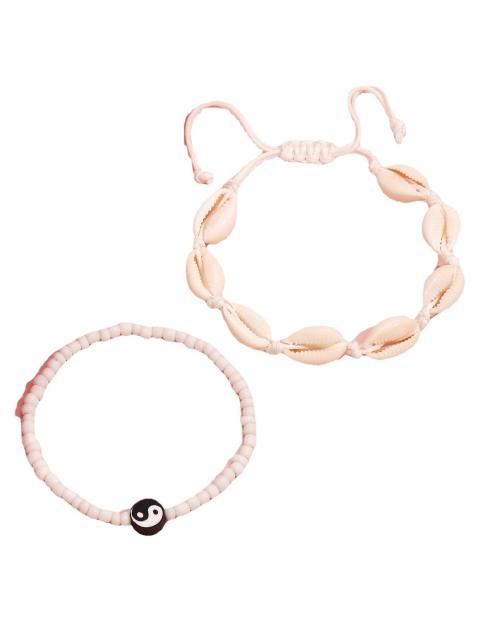 Black white taichi pattern seed beads shell bracelet set