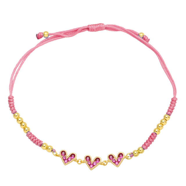 Boho colored cubiz zircon tiny heart string bracelet
