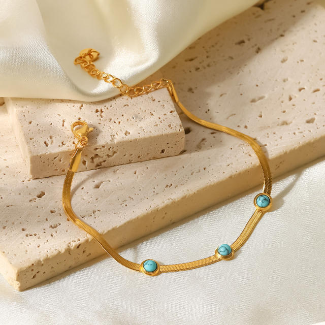 18KG stainless steel snake chain turquoise bracelet