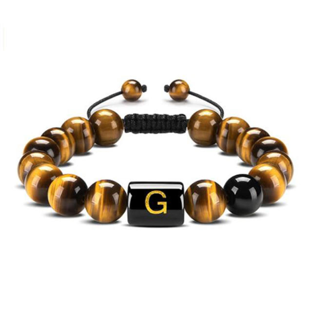 10MM tiger eye stone Initial letter bead bracelet