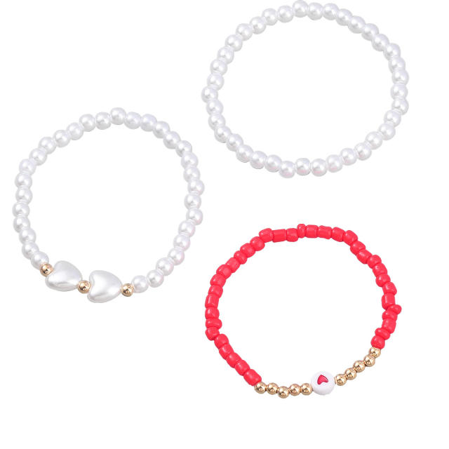3pcs faux pearl colored resin beaded bracelet set